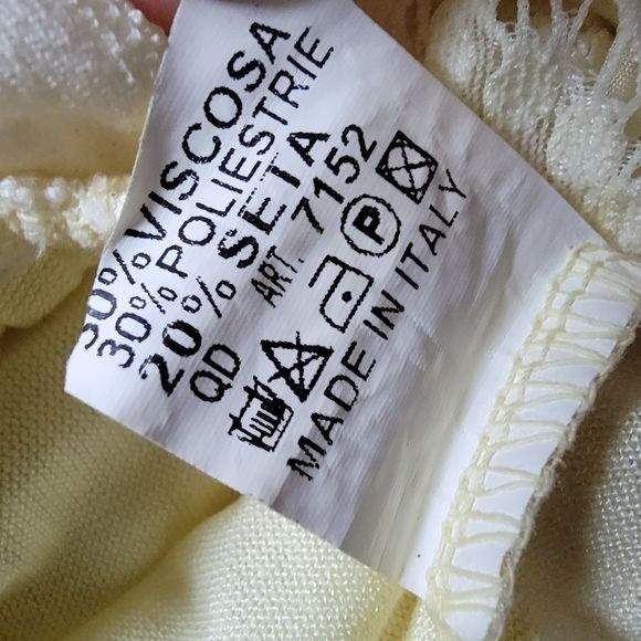 Made in Italy Peplum Lace Crochet Organza Silk Half Sleeve Yellow Blouse - Picture 12 of 13